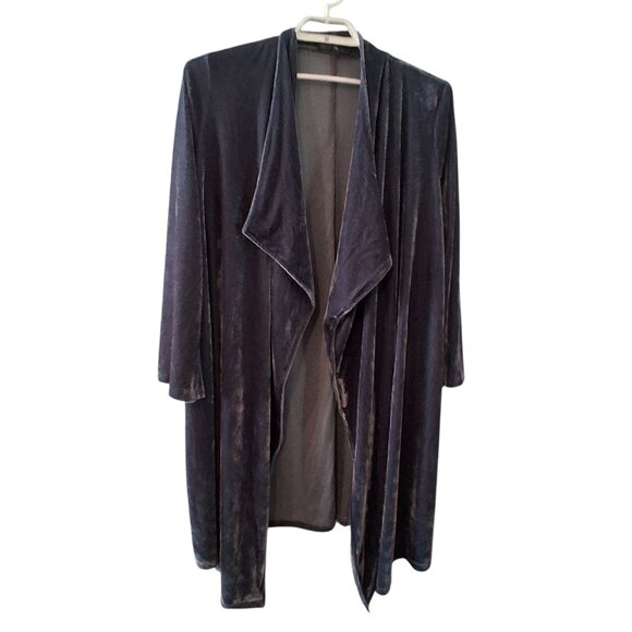 Suzanne Betro kimono duster cardigan womens 2X blue velour velvet pockets long - Picture 1 of 5
